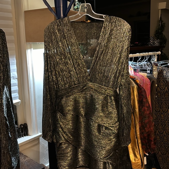 MAJE Black with silver thread v- neck mini dress size 36 - Picture 3 of 6